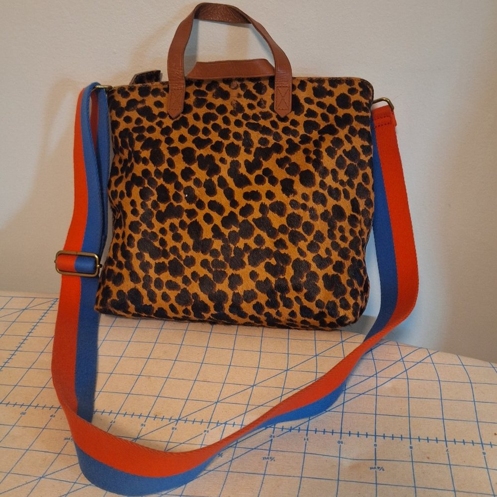 Madewell Leopard Bag Purse with Red and Blue Stripped Strap